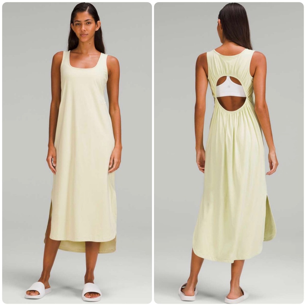 Lululemon Women Pima Cotton Open Back Dewy‎ Athleisure Minimalist Midi Dress